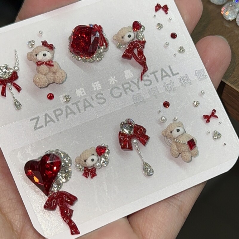 美甲钻材料包红丝带小熊款