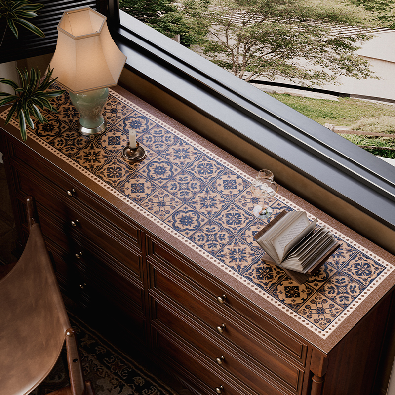 糖仙棕美拉德皮革桌垫电视柜保护垫防水棕色桌布轻奢高级感边柜垫