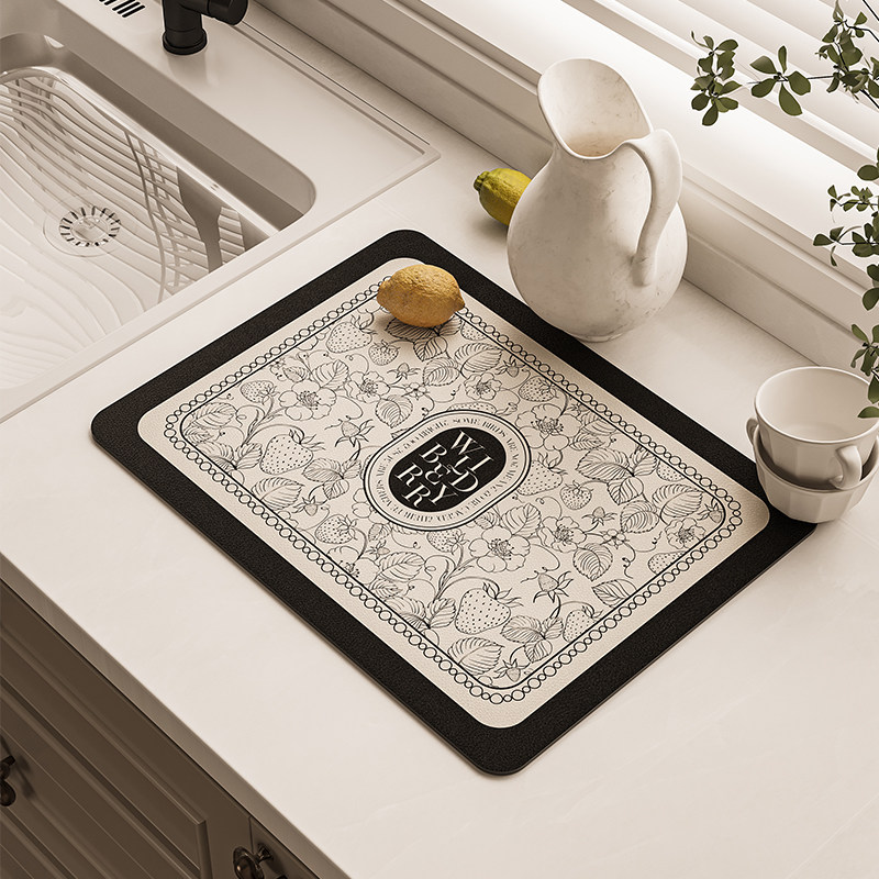 野草莓复古硅藻泥厨房沥水垫台面吸水桌垫杯碗碟筷速干防滑垫免洗,居家布艺,厨房地垫,淘宝优惠券,粉丝福利购,淘宝优惠卷