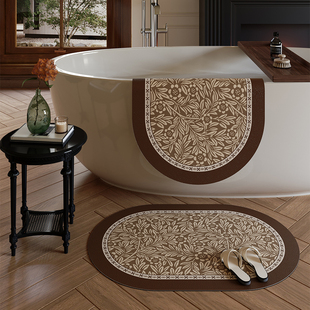 克洛伊法式 浴室地垫软硅藻泥吸水卫生间防滑脚垫厕速干门垫复古