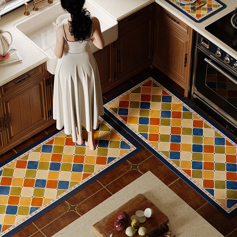 彩菱格美式复古厨房地垫l形满铺硅藻泥吸水防滑防油可擦免洗脚垫,居家布艺,厨房地垫,淘宝优惠券,粉丝福利购,淘宝优惠卷