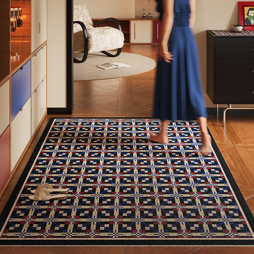 西格玛复古几何高级感丝圈入户地垫室外防滑垫皮革定制大门口地毯