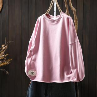 卫衣女款2026春新款超火胖mm大码慵懒风圆领休闲漂亮减龄粉色上衣