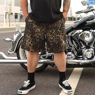 核爆炸夏季潮流豹纹迷彩宽松大码松紧腰男女美式休闲工装六分短裤