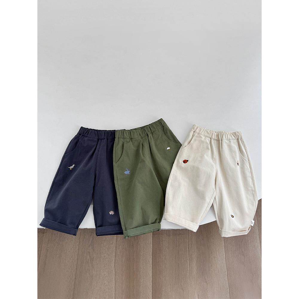 男童春秋季新款纯棉裤子婴儿洋气休闲刺绣直筒裤宝宝宽松百搭长裤