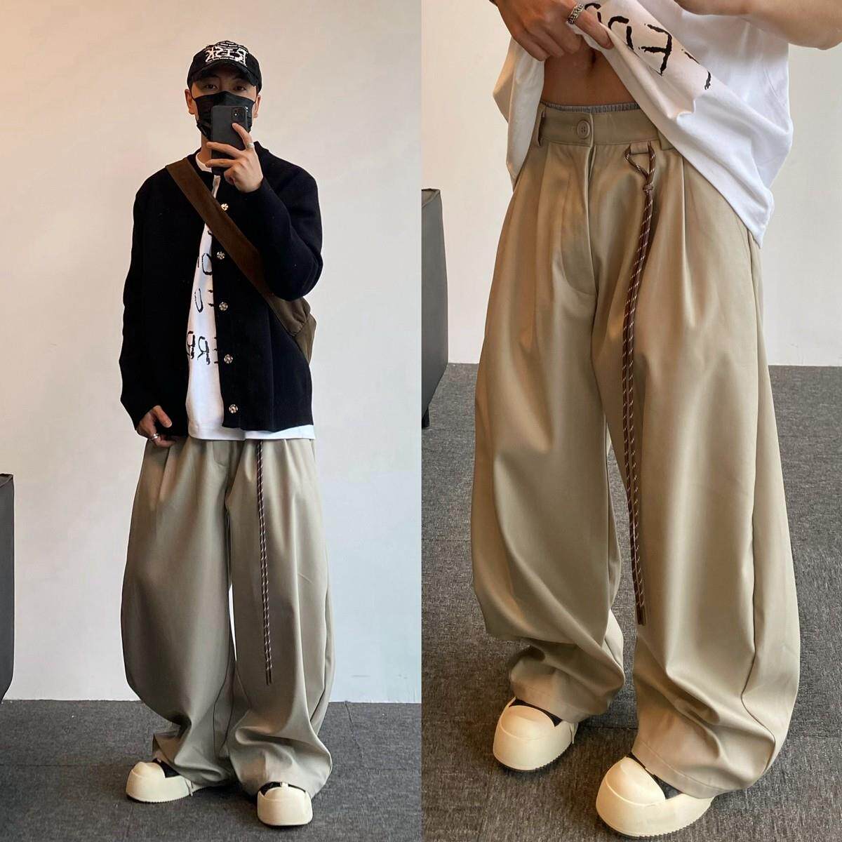 春夏美式覆古通勤垂感黑色弯刀西裤男女直筒宽松潮牌阔腿休闲长裤