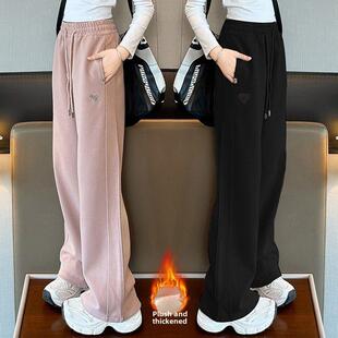 女童卫裤秋冬季中大童加厚阔腿裤休闲裤初中生加绒运动裤宽松裤子