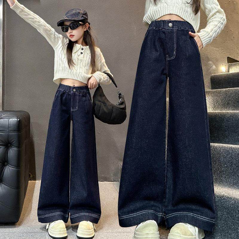 女童裤子春秋款2025春装新款儿童牛仔裤洋气中大童休闲窄版阔腿裤