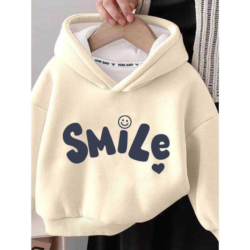 男童女童加绒卫衣连帽冬季2025新款冬装男宝加厚一体绒米色秋冬款