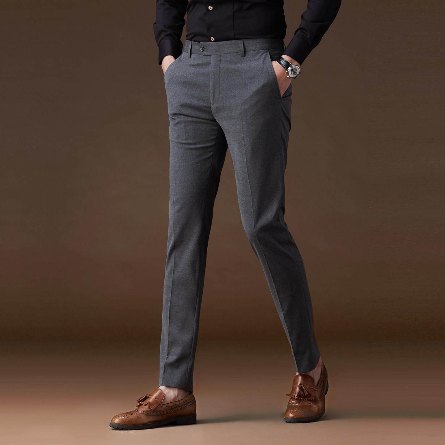 直筒西裤男士商务正装灰色修身休闲 西服裤夏季薄款黑色西装裤