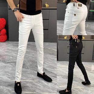 牛仔裤男士潮牌高级感时尚简约气质百搭白色小直筒修身小脚长裤子