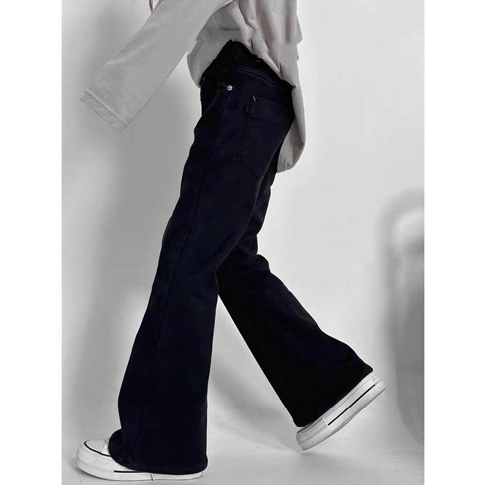 女童喇叭裤冬装加绒牛仔裤儿童直筒裤2025中大童女孩柔软阔腿长裤