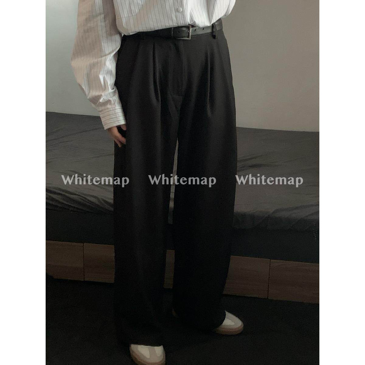 WM春夏覆古双褶皱垂坠感高级质感休闲 西裤男潮牌基础直筒黑色长