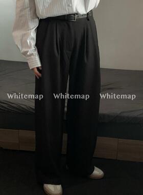 WM春夏覆古双褶皱垂坠感高级质感休闲 西裤男潮牌基础直筒黑色长