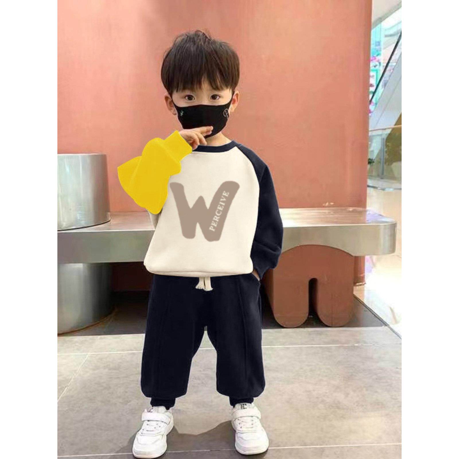 纯棉男童拼色长袖卫衣两件套春秋季儿童宝宝百搭洋气休闲运动套装