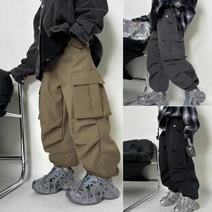 男童加绒裤子2024冬季新款儿童速干工装裤一体绒长裤中大童休闲裤