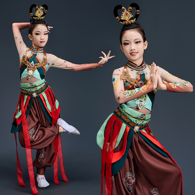 儿童敦煌伎乐飞天汉服舞蹈服装女童演出服艺考服异域风情西域古装图片