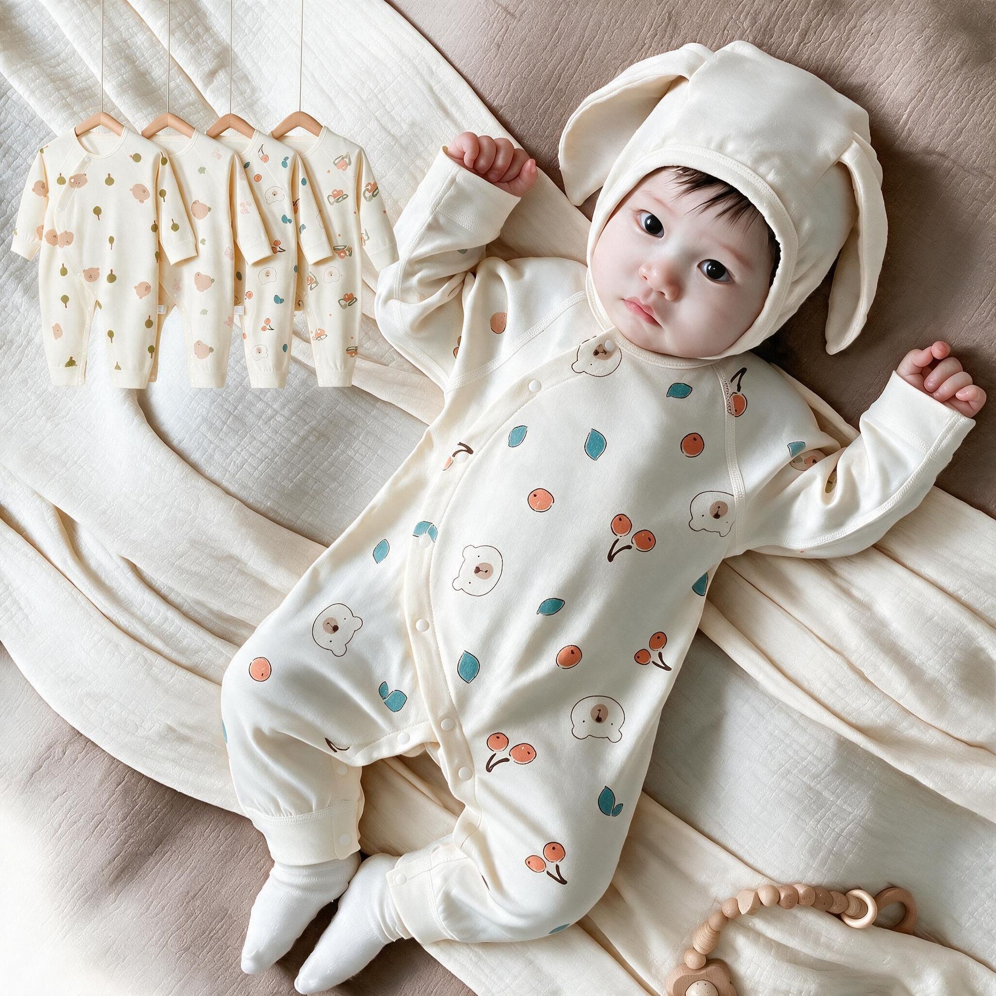 婴儿连体衣春秋季爬服纯
