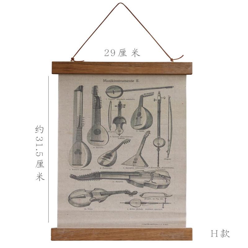 gz6m家居书房书桌墙面装饰画图谱复古卷轴挂画植物花卉美式免图片