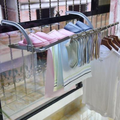 窗户晾衣服神器免打孔伸缩晾衣架阳台栏杆防盗窗多功能晾衣架室