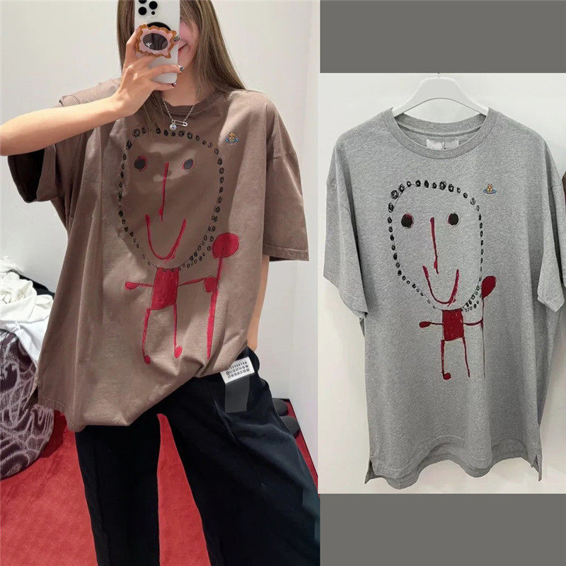 VI系~2025早春女士灰色学院风宽松复古短袖T恤舒适打底休闲上衣女