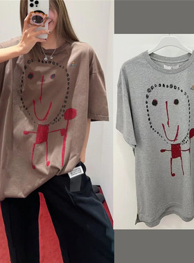 VI系~2025早春女士灰色学院风宽松复古短袖T恤舒适打底休闲上衣女