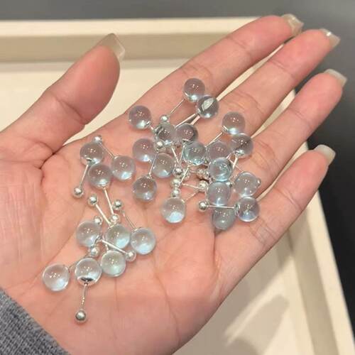 新款海蓝宝耳钉女精致简约小巧