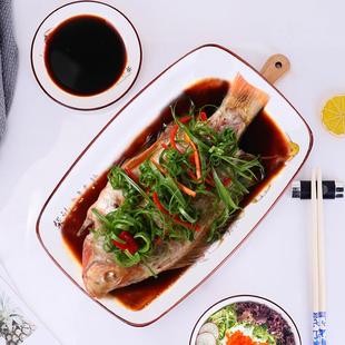 菜盘装 大鱼盘陶瓷家用长蒸鱼盘子2021长方形大号餐具12寸新款 碟子