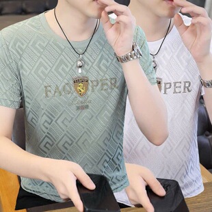 上班工作服男士短袖修身大码建筑工地工人冰丝薄款休闲运动T恤男