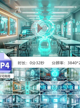 高清未来教室数字科技校园沉浸式智慧教室虚拟现实在线课视频素材