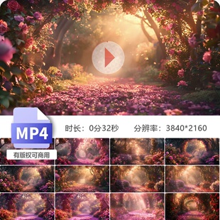 高清梦幻玫瑰花园欧式庭院玫瑰花丛海红粉鲜意境全息投影视频素材