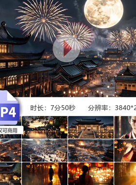 高清长安大唐盛世烟花国风古舞楼阁繁华LED背景春节元宵视频素材