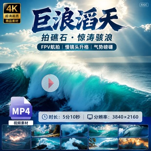 高清巨浪滔天拍礁石FPV航拍惊涛骇浪慢镜头升格气势磅礴视频素材