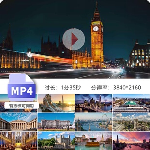 高清伦敦风光4K素材英国泰晤士河塔桥大本钟威斯敏特宫白视频素材