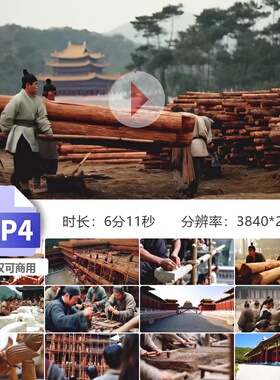高清古代宫殿建造工匠技艺木质结构修复传统工艺文化遗产视频素材