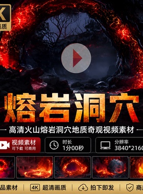 高清火山熔岩洞穴内部地质奇观喷发熔岩漩涡红色高温流视频素材
