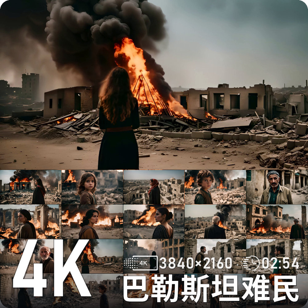 战火废墟中流离失所的巴勒斯坦难设计素材/源文件