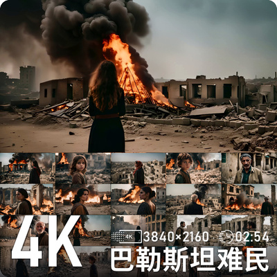 战火废墟中流离失所的巴勒斯坦难民众生相高清动态背景视频素材