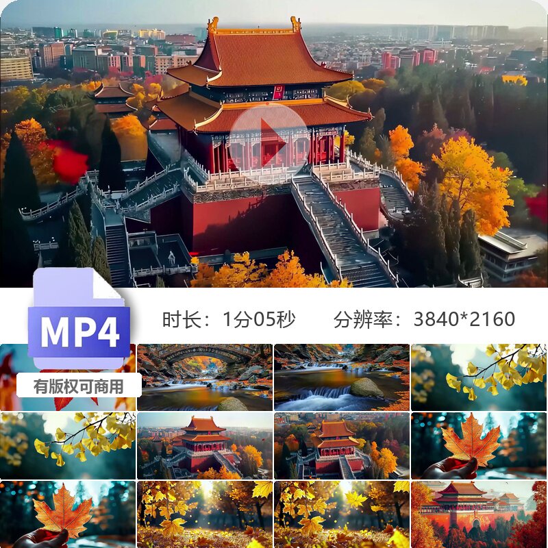 高清秋分秋色唯美意境枫叶银杏红树林深秋金秋大自然风景视频素材