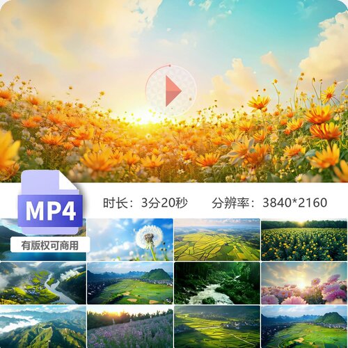 高清春风十万里中国美自然生态草原河流湖泊远山旅游暖场视频素材