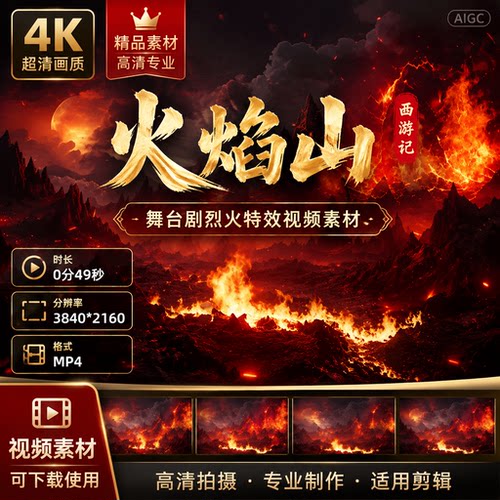 高清西游记舞台剧火焰山烈火特效山火场景高质量专业拍摄视频素材