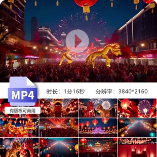 高清元宵节春节正月十五灯笼庙会舞狮龙街景传统习俗视频素材