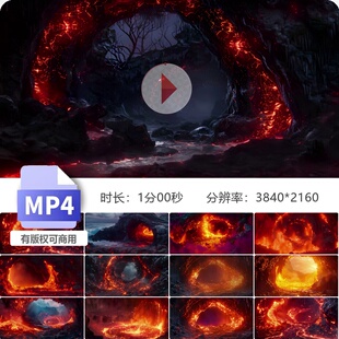 高清火山熔岩洞穴内部地质奇观喷发熔岩漩涡红色高温流视频素材