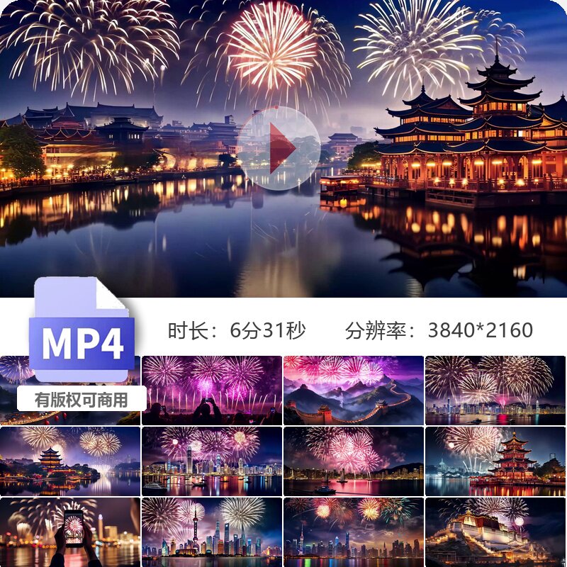 高清全国地标建筑烟花表演北京故宫维多利亚港绚丽璀璨灯视频素材