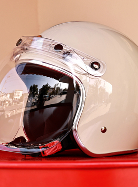 台湾JEF复古头盔摩托电动机车踏板3/4白半盔四男女3C骑行安全帽