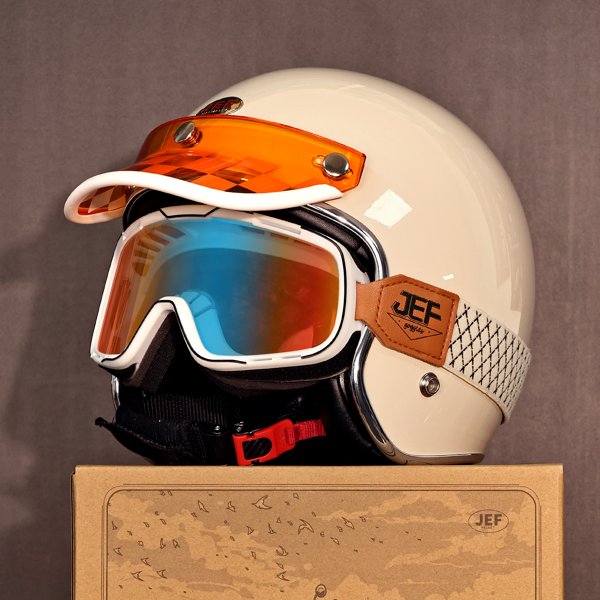 台湾JEF头盔复古3/4盔男女四季