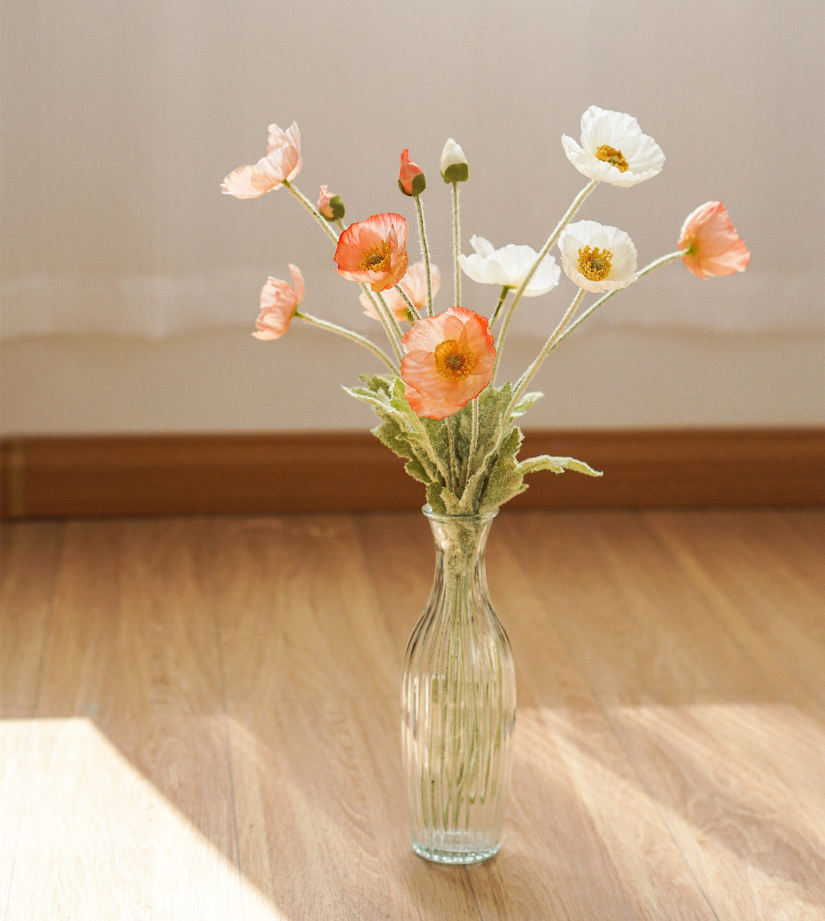 loko 虞美人仿真花假花卧室ins摄影道具玻璃花瓶套装罂粟客厅花束