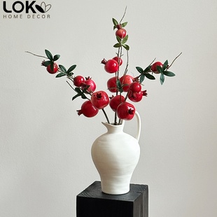 石榴花仿真花装饰摆件客厅餐桌玄关插花树枝果实新年假花年宵花艺