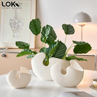 网红蛋壳花瓶餐桌摆件铜钱草插花小绿植干花器陶瓷创意客厅装饰品
