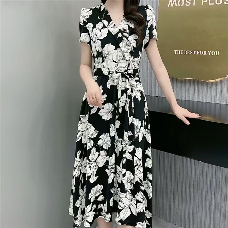 春夏桑蚕丝连衣裙碎花裙洋气裙子连衣裙